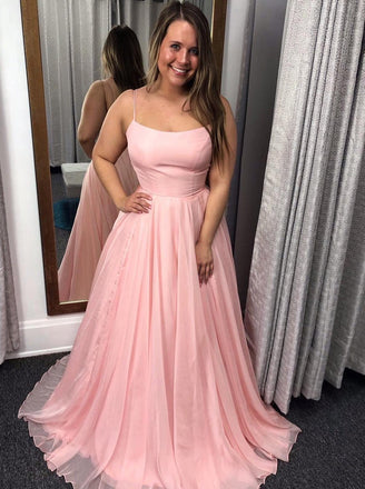 Chiffon Long Prom Dress Spaghetti Straps Plus Size Evening Dress