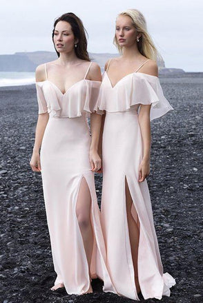 chiffon spaghetti straps drop sleeves boho pink bridesmaid dresses dtb28