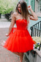 Chic A-line Red Sleeveless Tulle Homecoming Dress, Red Short Party Dress