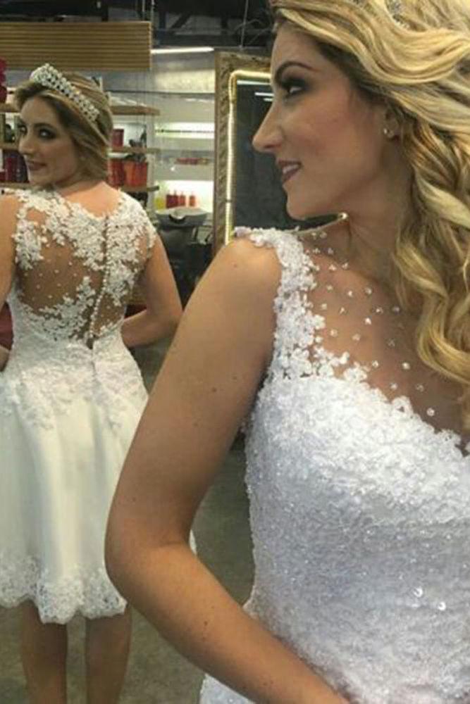 Cute Short Wedding Dress Lace Applique Beaded Bridal Gown