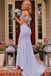 Mermaid Lavender V-Neck Prom Dresses Long Evening Dresses With Beading