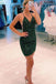 spaghetti straps tight party gown dark green sequined homecoming dress dth66