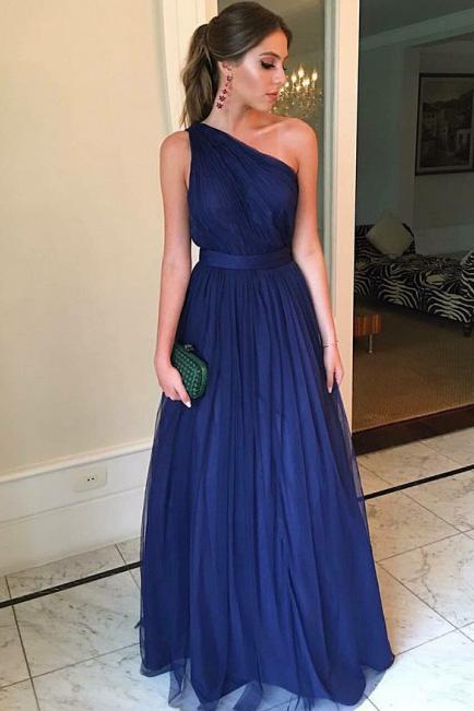 Royal Blue Long Prom Dress One Shoulder A-Line Bridesmaid Dresses