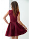 burgundy homecoming dress a-line v-neck pleated satin short prom dress dtp230