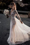 Gorgeous A Line  Deep V Neck See Through Long Sleeves Beach Wedding Dresses