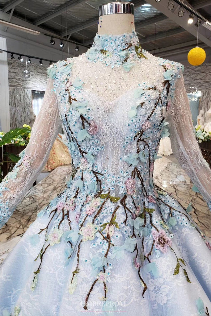 Cinderella Lace Long Sleeves Wedding Dress with Embroidery Appliques
