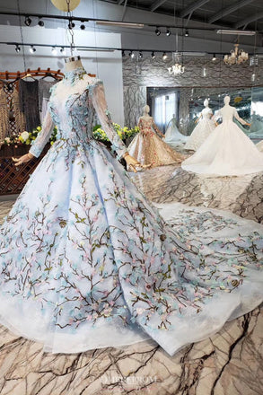 Cinderella Lace Long Sleeves Wedding Dress with Embroidery Appliques