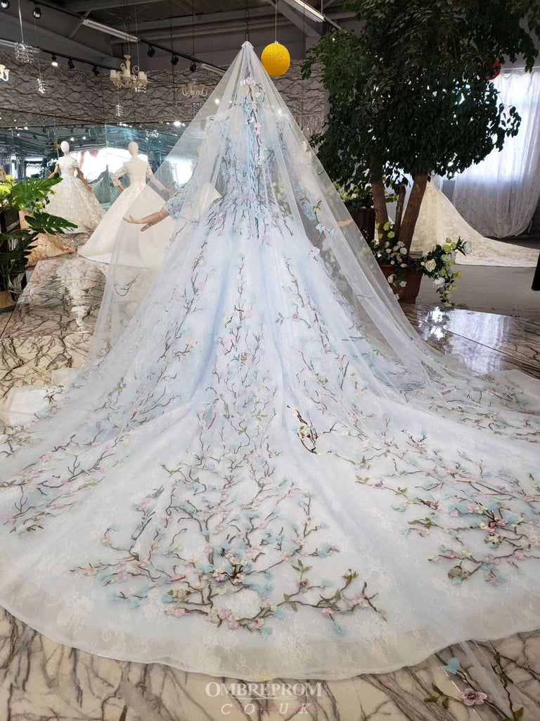 Cinderella Lace Long Sleeves Wedding Dress with Embroidery Appliques DTW66 DressTok.co.uk Cinderella Lace Long Sleeves Wedding Dress with Embroidery Appliques DTW66 DressTok.co.uk