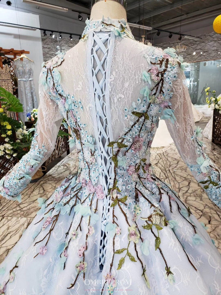 Cinderella Lace Long Sleeves Wedding Dress with Embroidery Appliques
