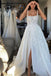 Dream Square Neck Split Lace Appliques Wedding Dresses, Backless Bridal Gown