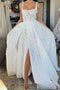 Dream Square Neck Split Lace Appliques Wedding Dresses, Backless Bridal Gown
