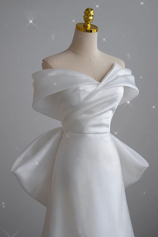 Elegant Off Shoulder Sheath Wedding Dress, Bridal Gown With Simple Bowknot