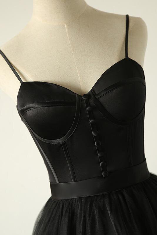 Elegant Straps Tulle Black Prom Dress Sweetheart Sleeveless Party Dress
