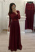 Elegant Burgundy Long Sleeves Chiffon Long Prom Dresses