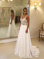 Elegant Chiffon Lace Applique Backless Beach Wedding Dress