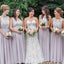 Elegant Jewel Lace Chiffon Open Back Long Bridesmaid Dresses