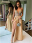 Elegant Long Prom Dress V-neck Evening Party Dress with Split
