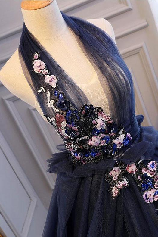 Navy floor length sales gown