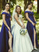 elegant off-shoulder satin long bridesmaid dresses with split dtb63