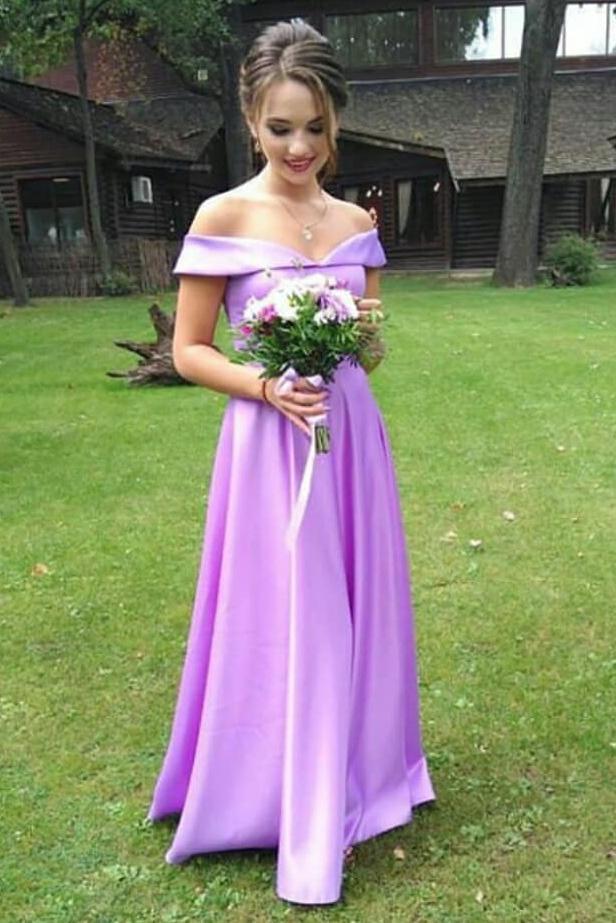 Elegant Off-Shoulder Satin Long Bridesmaid Dresses With Split