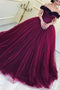 Elegant Grape Tulle Off the Shoulder Prom Dress Ball Gown Quinceanera Dress