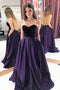 Purple Velvet Satin Sweetheart Long Prom Dresses With Pockets