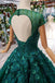 Elegant Scoop Cap Sleeves Prom Dress With Appliques Military Ball Gown
