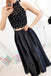 elegant two piece black lace prom dress high neck with beading dtp611