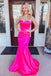 Hot Pink Satin Mermaid Prom Dresses, Long Sheath/Column Evening Gown