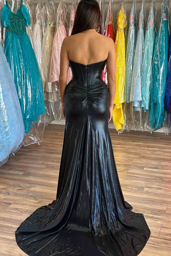 Mermaid Black Sweetheart Corset Long Evening Dress With Slit, Prom Formal Gown