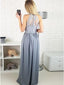 Lace Round Neck Floor-Length Satin Long Prom Dress with Split