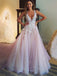 floral appliques blush tulle wedding dress plunging neckline bridal gown dtw81