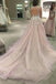 Floral Appliques Blush Tulle Wedding Dress Plunging Neckline Bridal Gown