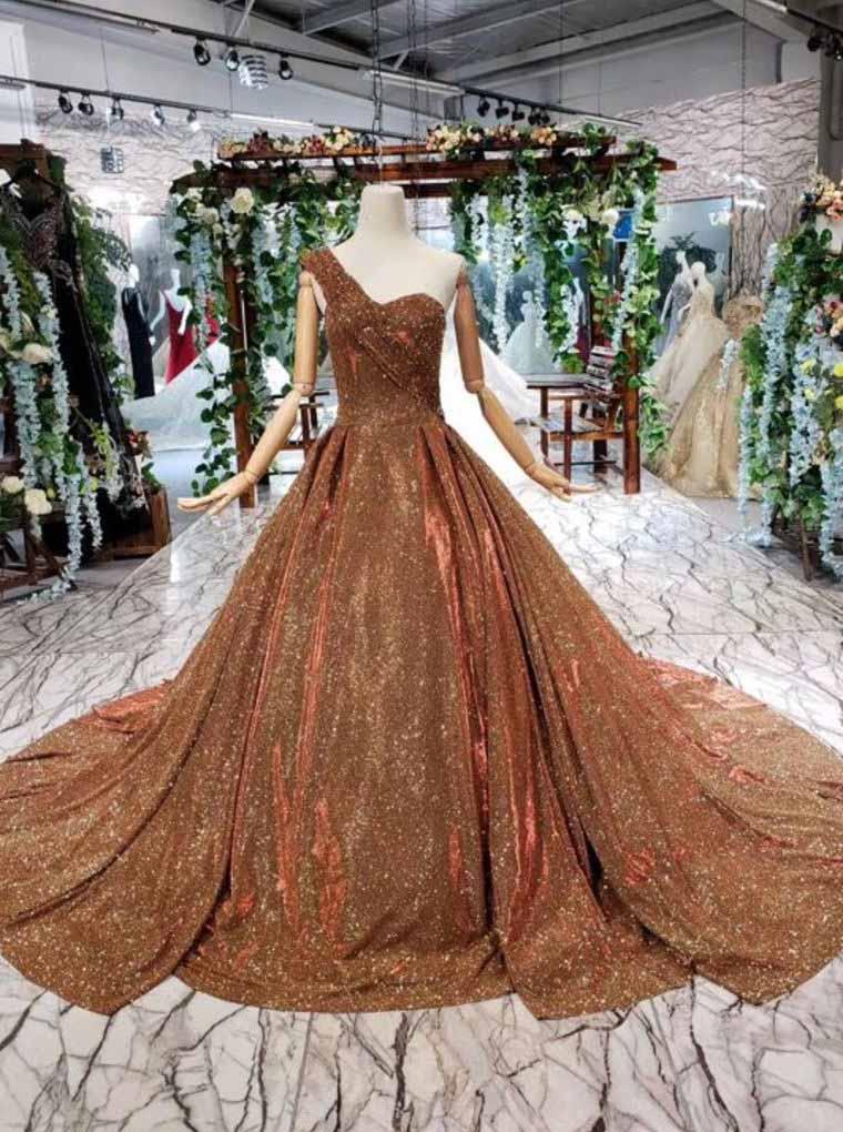 Rose gold ball gown wedding deals dress