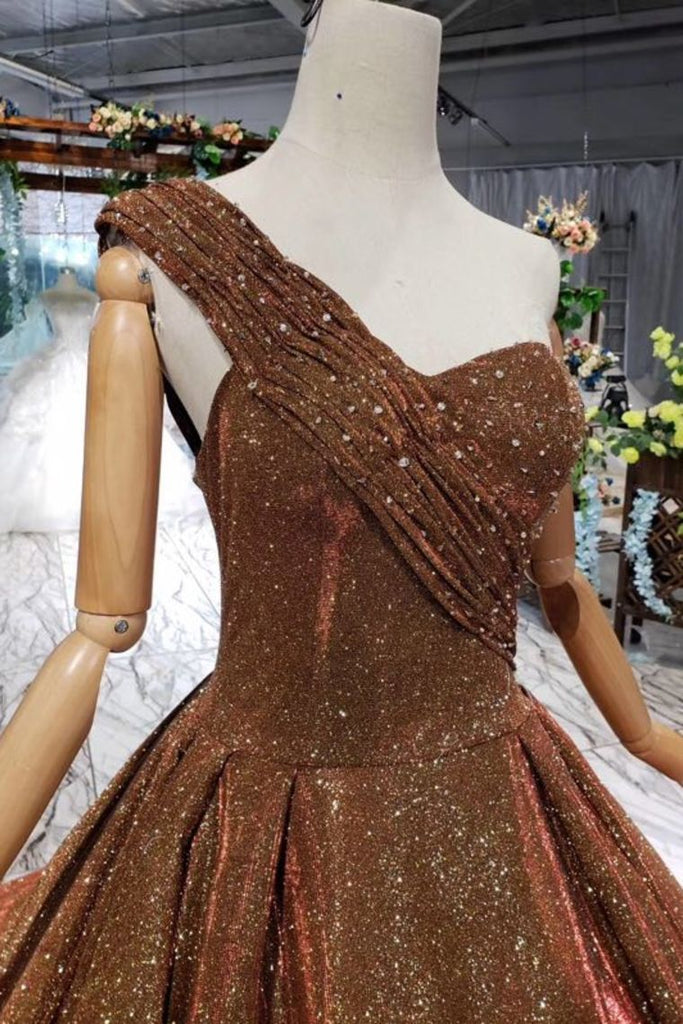 Glitter Sequins One Shoulder Evening Dress Beaded Quinceanera Dress