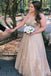 Spaghetti-straps V-neck Gold Lace Appliques Prom Dresses Plus Size Party Gown