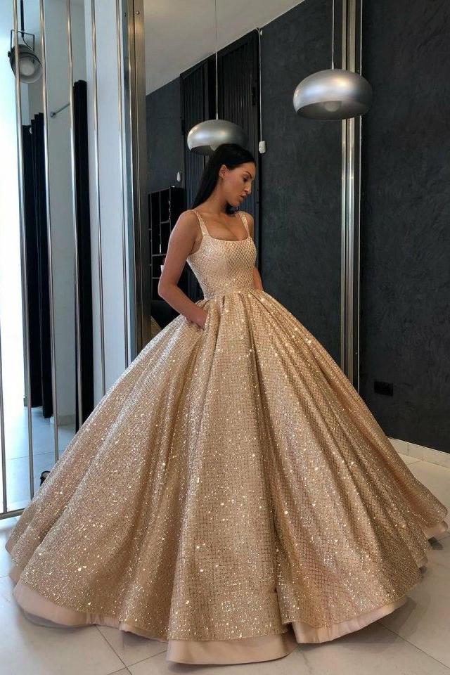 Prom Ball Gown Quinceanera Gown Sequins Gold Sweet 16 Dress With Pockets DTP645 DressTok.co.uk Prom Ball Gown Quinceanera Gown Sequins Gold Sweet 16 Dress With Pockets DTP645 DressTok.co.uk