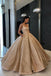 Prom Ball Gown Quinceanera Gown Sequins Gold Sweet 16 Dress With Pockets