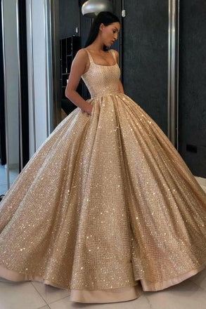 prom ball gown quinceanera gown sequins gold sweet 16 dress with pockets dtp645