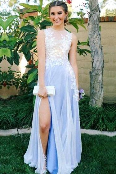 Graduation Party Dresses For Teens Long Chiffon Prom Dress with Slit