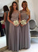 gray lace cap sleeves chiffon a-line long bridesmaid dresses dtb29