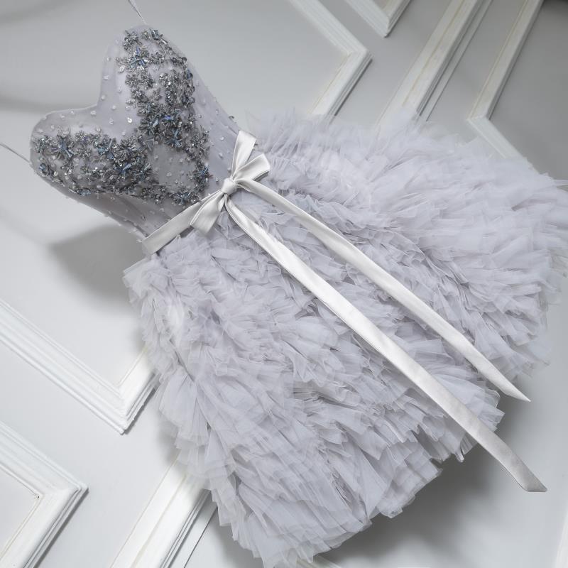 Grey Cute Sweet 16 Gown Spaghetti-straps Beaded Short/Mini Party Dress