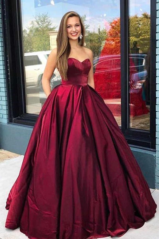 elegant simple sweetheart burgundy ball gown prom dresses with pockets dtp410