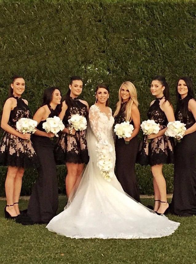 A-Line Black Lace Appliques Open Back Short Bridesmaid Dresses