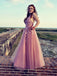 halter skin pink lace appliques tulle long formal prom dress dtp640