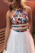 halter two piece sweet 16 dress embroidery appliques long prom dress dtp456