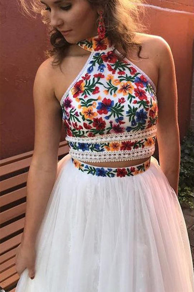 Two piece top embroidered dress
