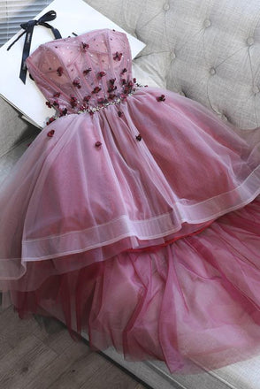High Low Applique Strapless Prom Party dress Tutu Skirt Sweet 16 Dress