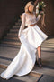 High Low Two Piece Bateau Lace Wedding Dress With Long Sleeves