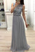 grey long bridesmaid dress a-line chiffon long prom dress with applique dtp606